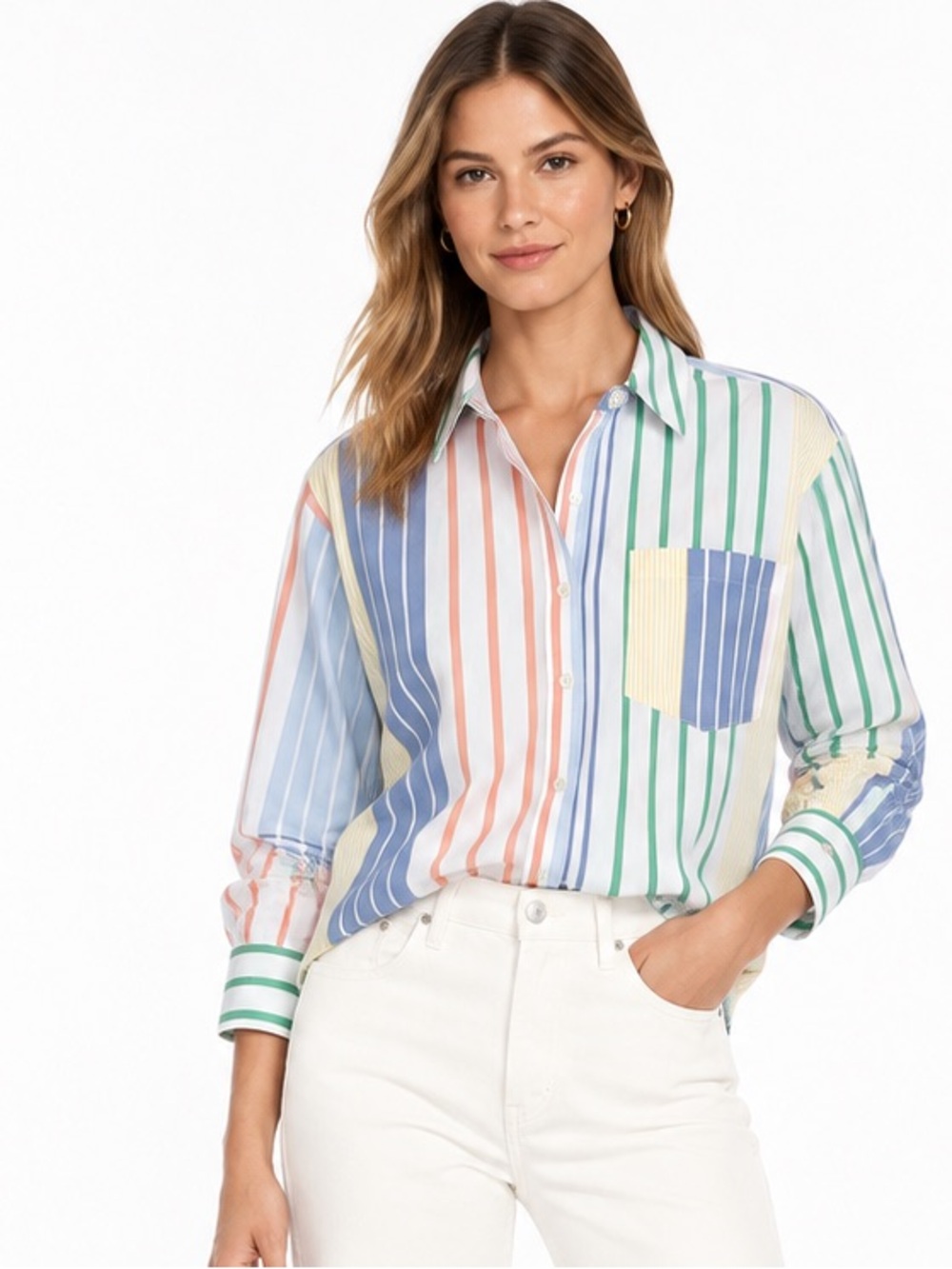 Rails Arlo Portofino Stripe Organic Cotton Tencel Button Down Shirt XS
